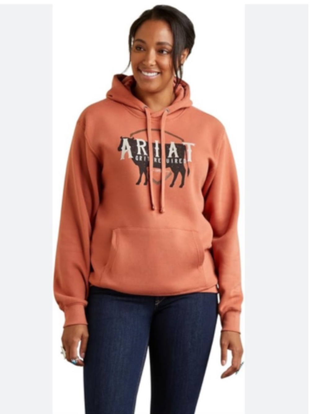 Ariat Real Logo Hoodie Rust Orange Size S | Western Cowgirl Casual
